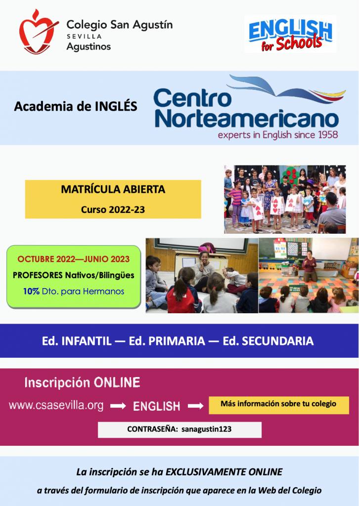 Cartel de la Academia de Inglés del Centro Norteamericano con la matrícula abierta